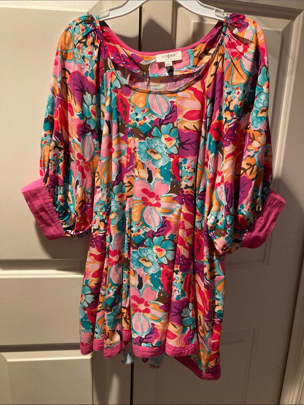 Umgee Multicolor Floral Print Scoop Neck Top - Pink, Orange, Teal, Purple